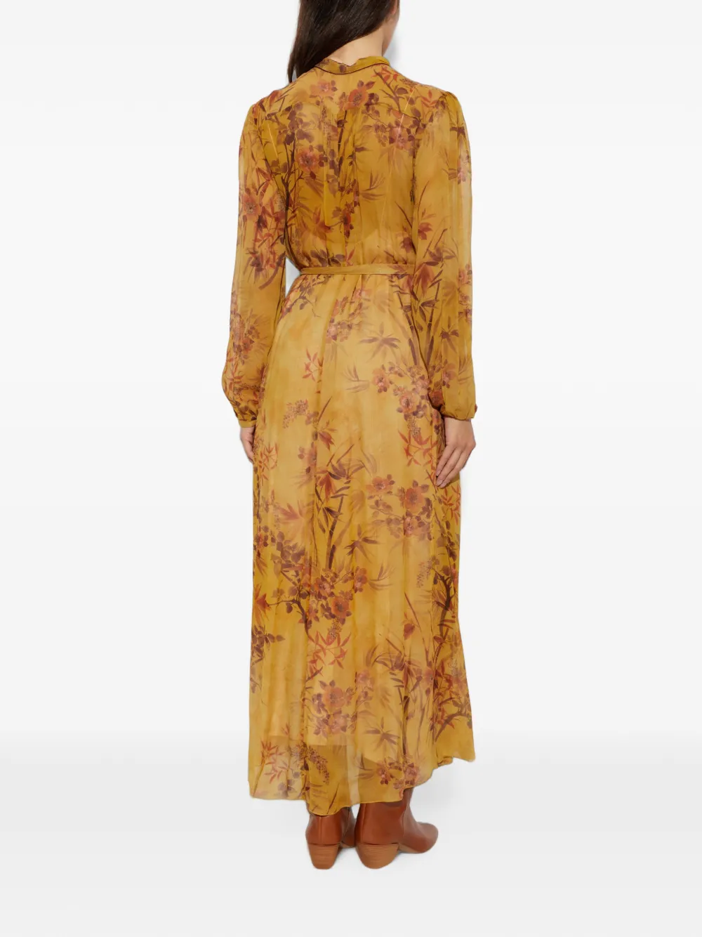 Forte Maxi-jurk met gestrikte hals en botanisch patroon Geel