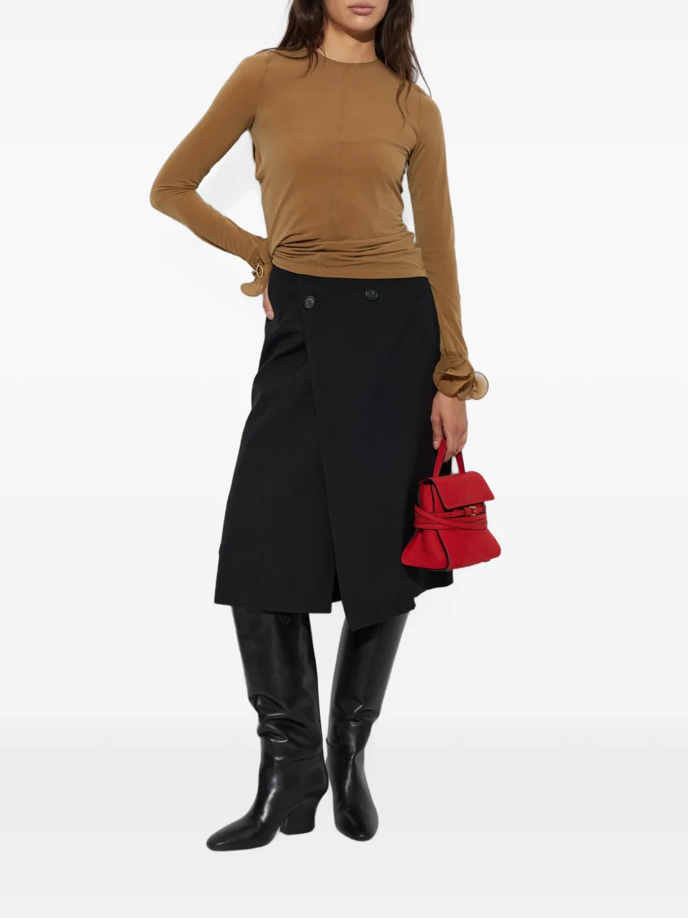 Moschino Top met ruches en lange mouwen Bruin