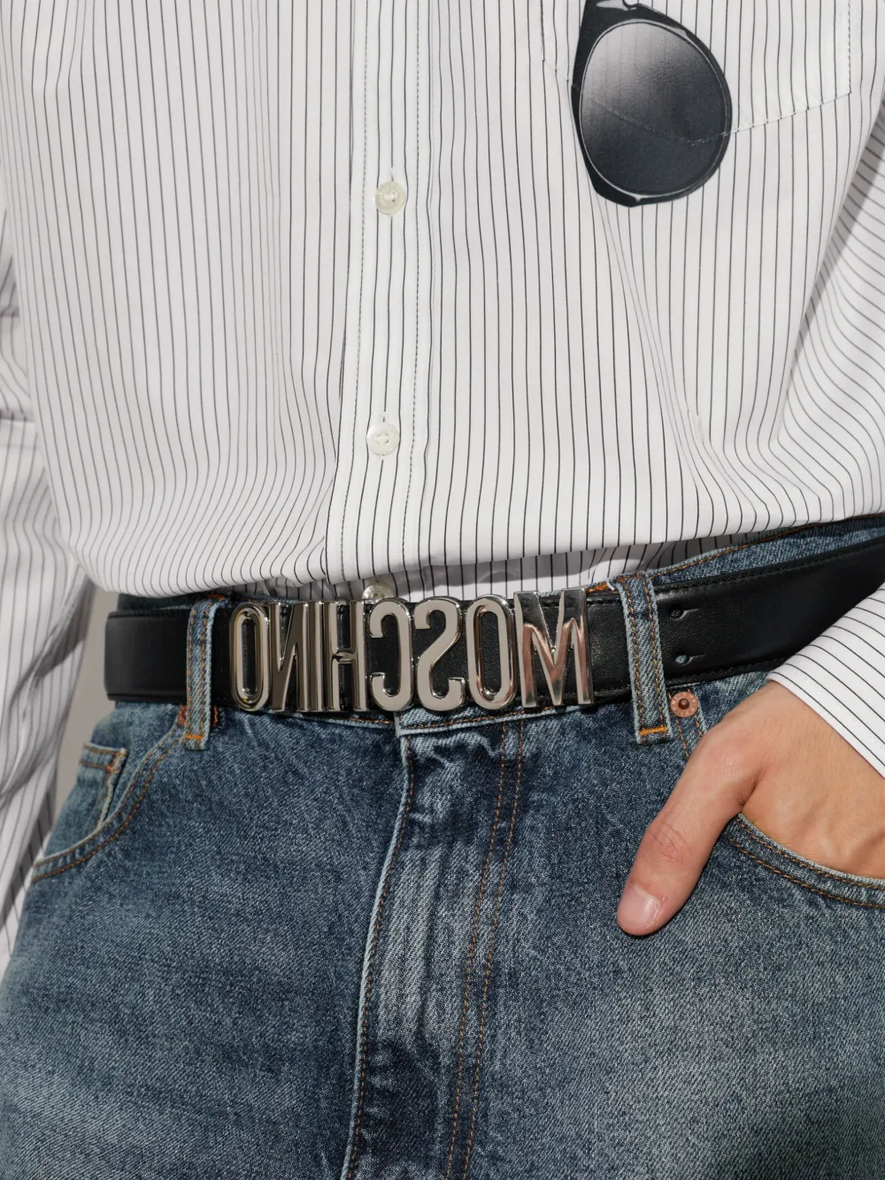 Moschino Leren riem met logoplakkaat Zwart