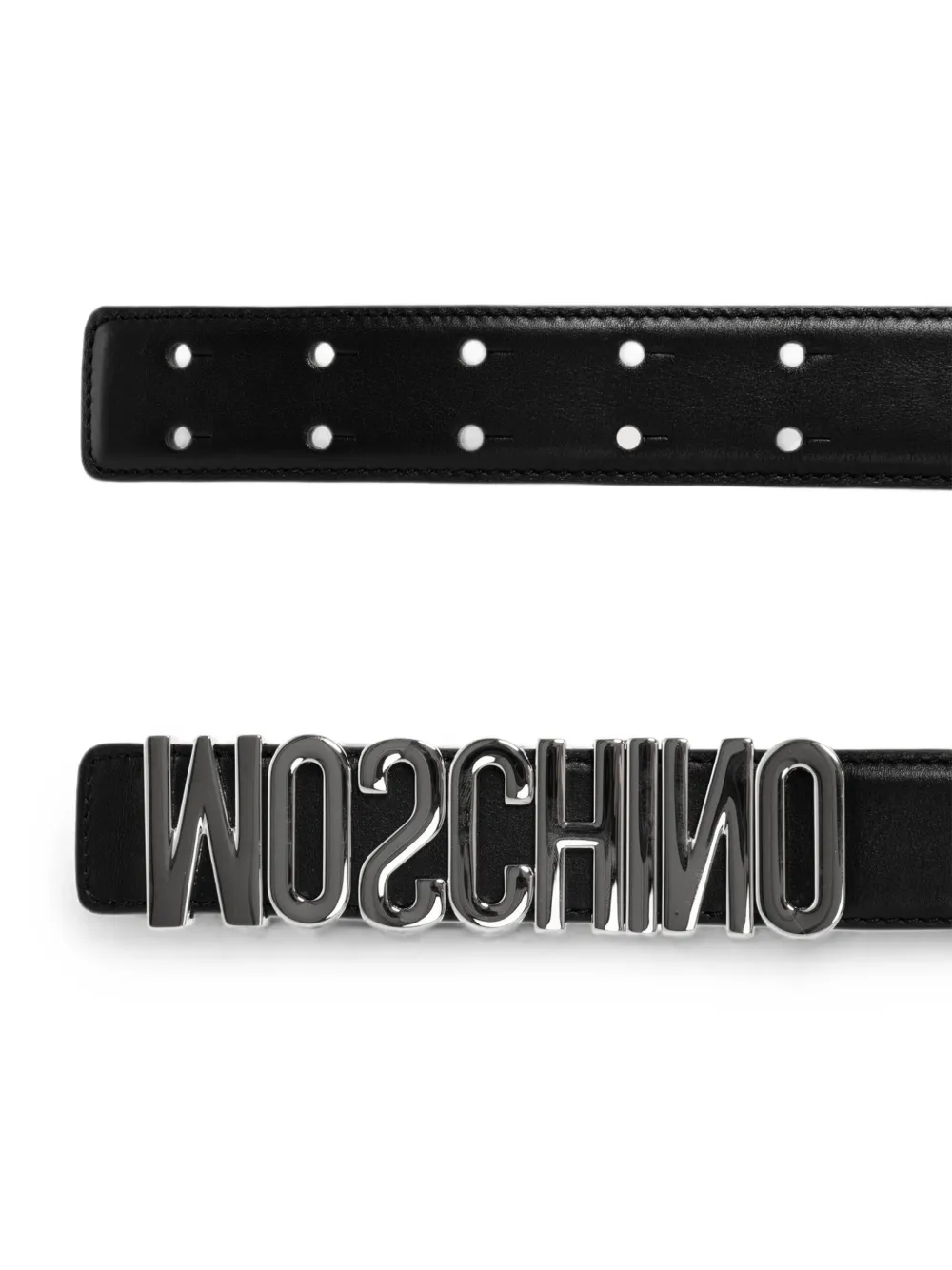 Moschino Leren riem met logoplakkaat Zwart