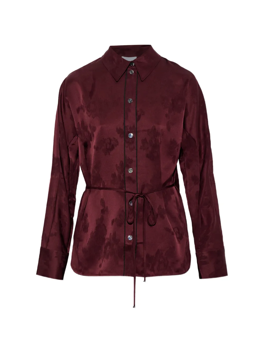 GANNI floral-motif tie-waist shirt - Rosso