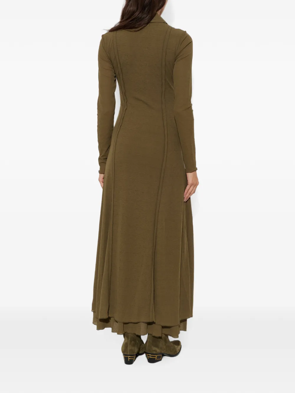 GANNI Button-down maxi-jurk met gestrikte taille Groen