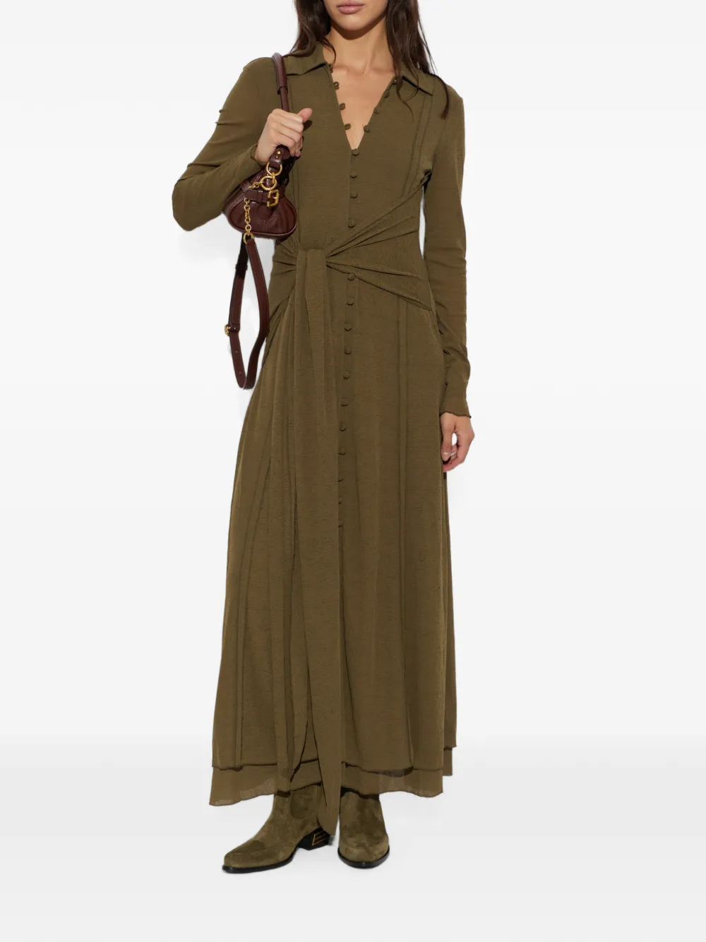GANNI Button-down maxi-jurk met gestrikte taille Groen