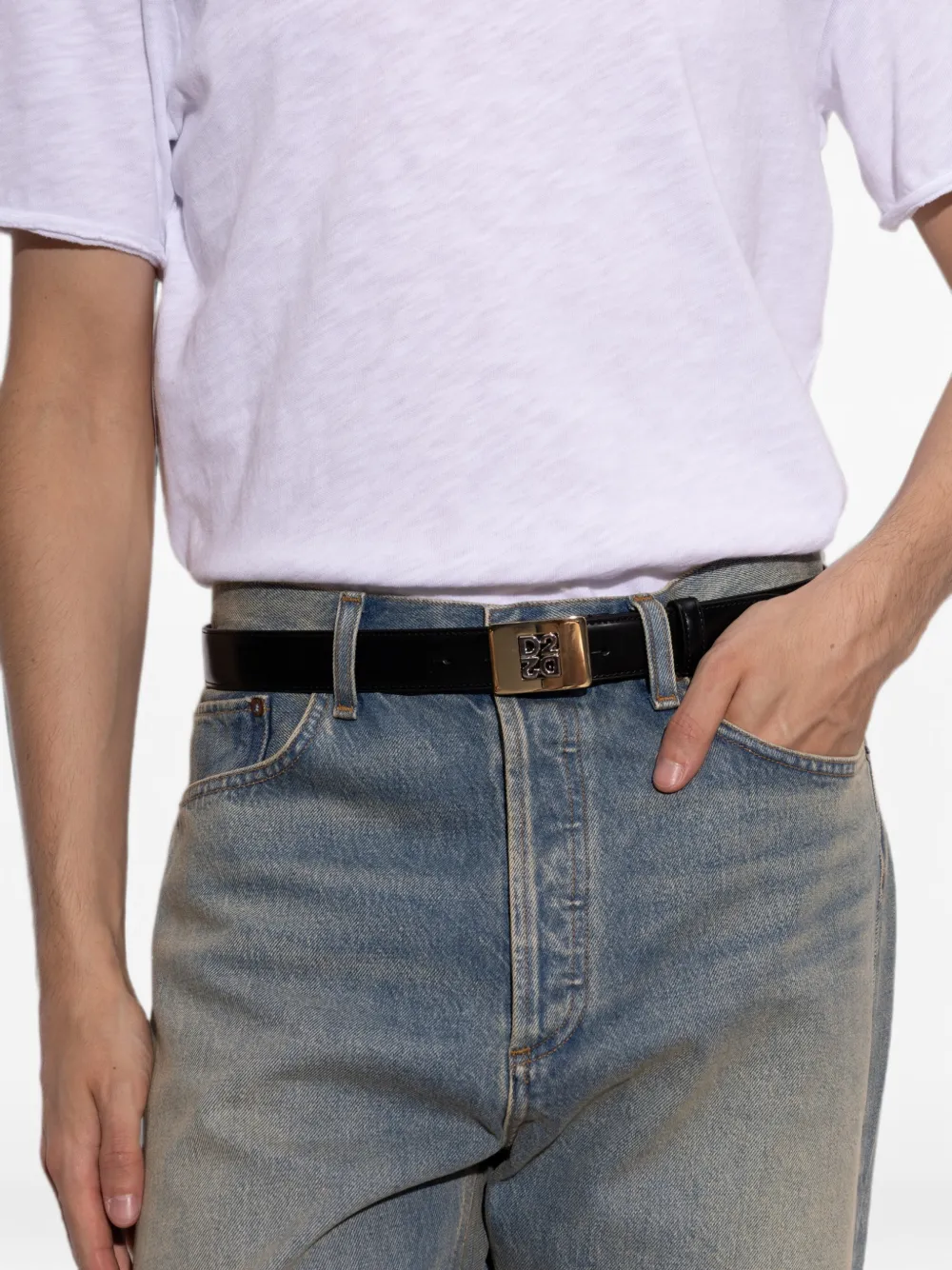 DSQUARED2 Leren riem met logoplakkaat Zwart