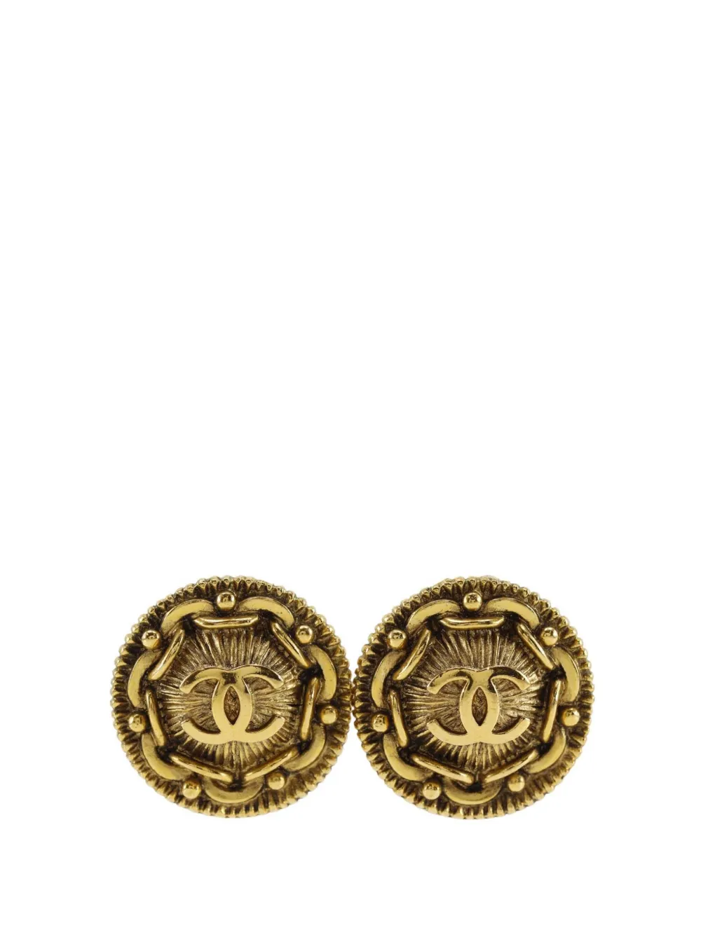 CHANEL Pre-Owned 1997 CC Gold Plated Medallion Clip On Earrings costume earrings