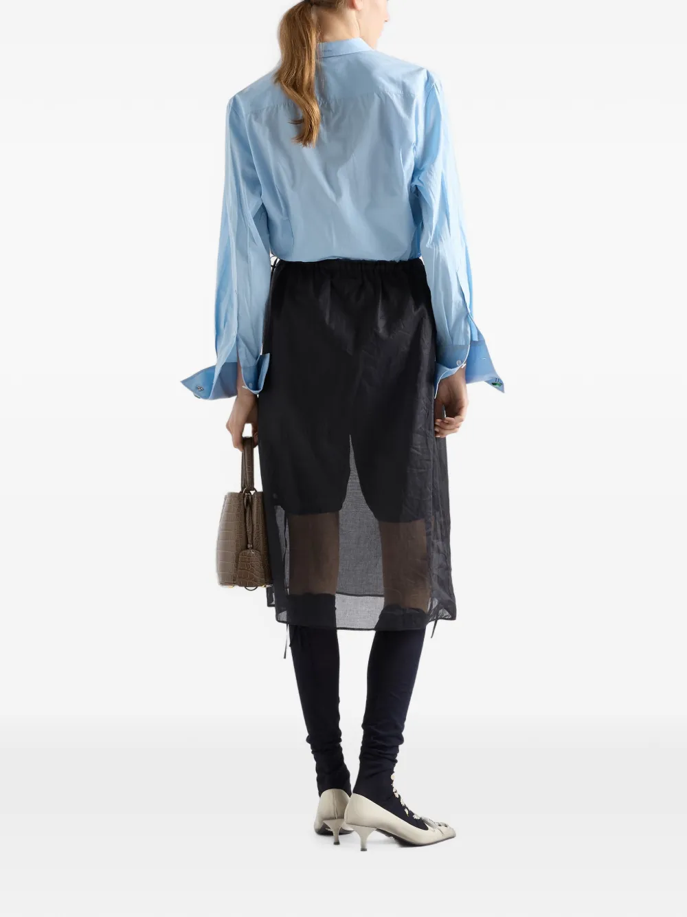Prada Midi-rok met katoenen organdie Zwart