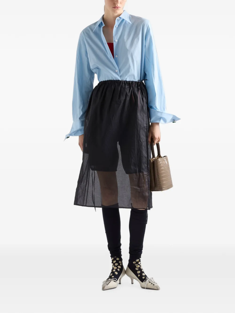 Prada Midi-rok met katoenen organdie Zwart