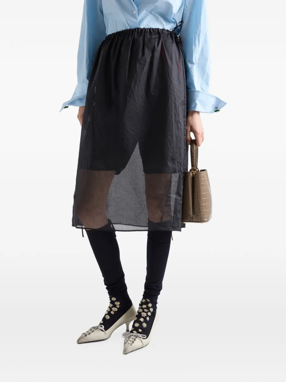 Prada Midi-rok met katoenen organdie Zwart