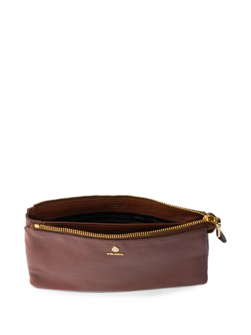 Prada 레더 지퍼 파우치 In 브라운