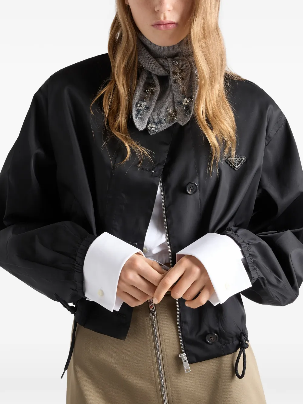 Prada Re-Nylon bomberjack met logo-plakkaat Zwart