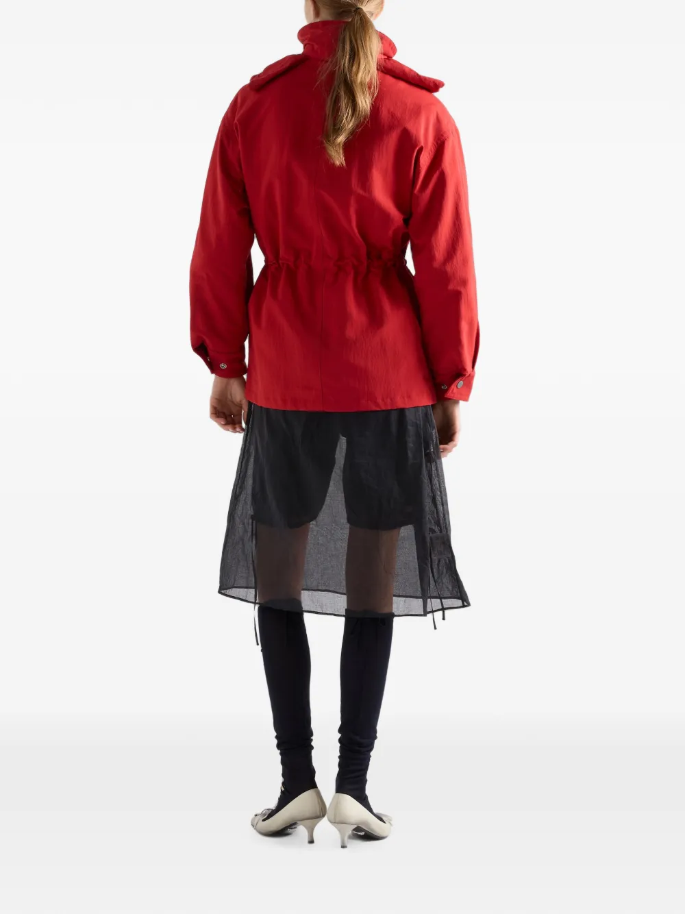 Prada Technische stoffen parka met lammy afwerking Rood