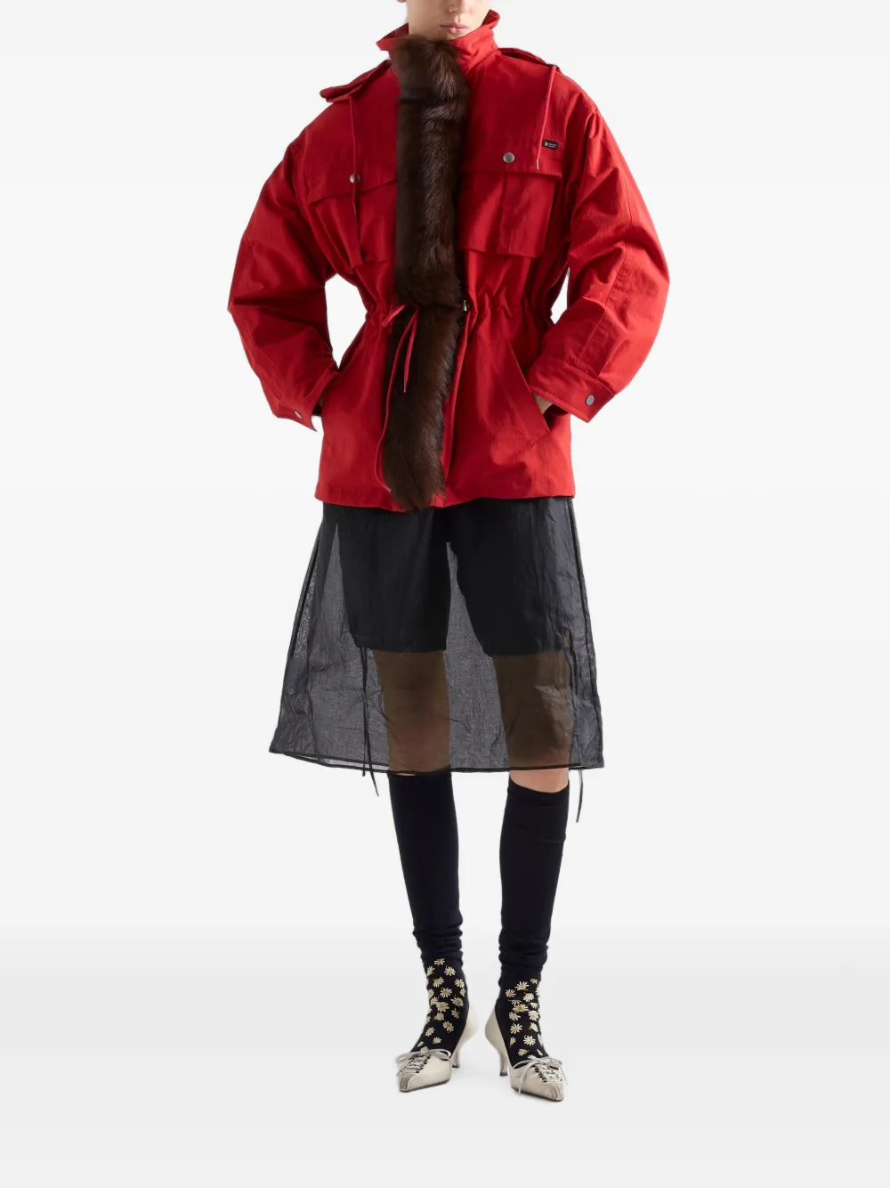 Prada Technische stoffen parka met lammy afwerking Rood