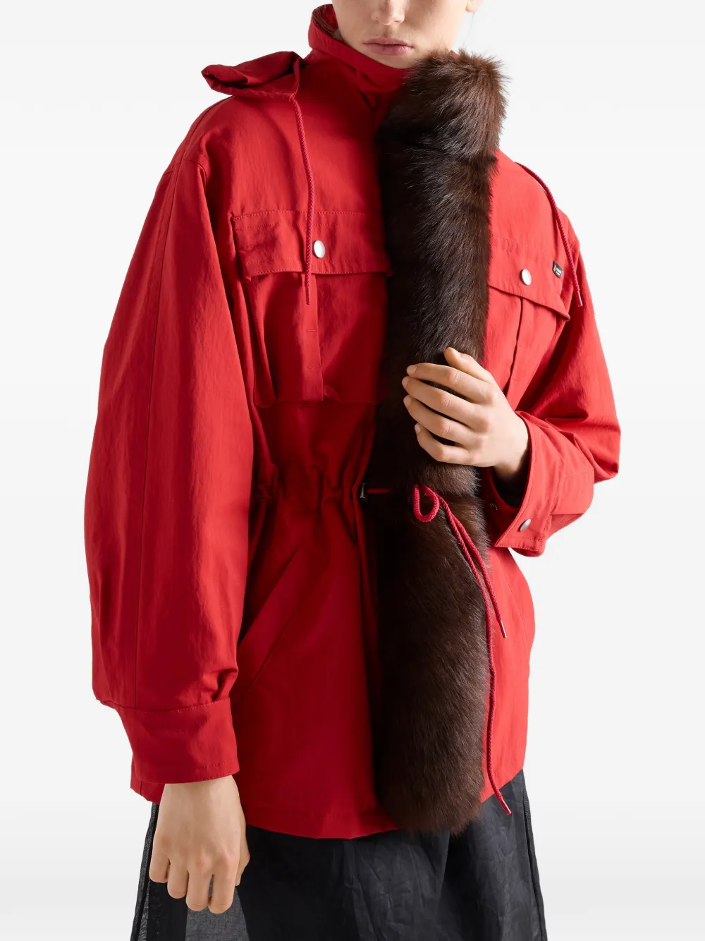 Prada Technische stoffen parka met lammy afwerking Rood