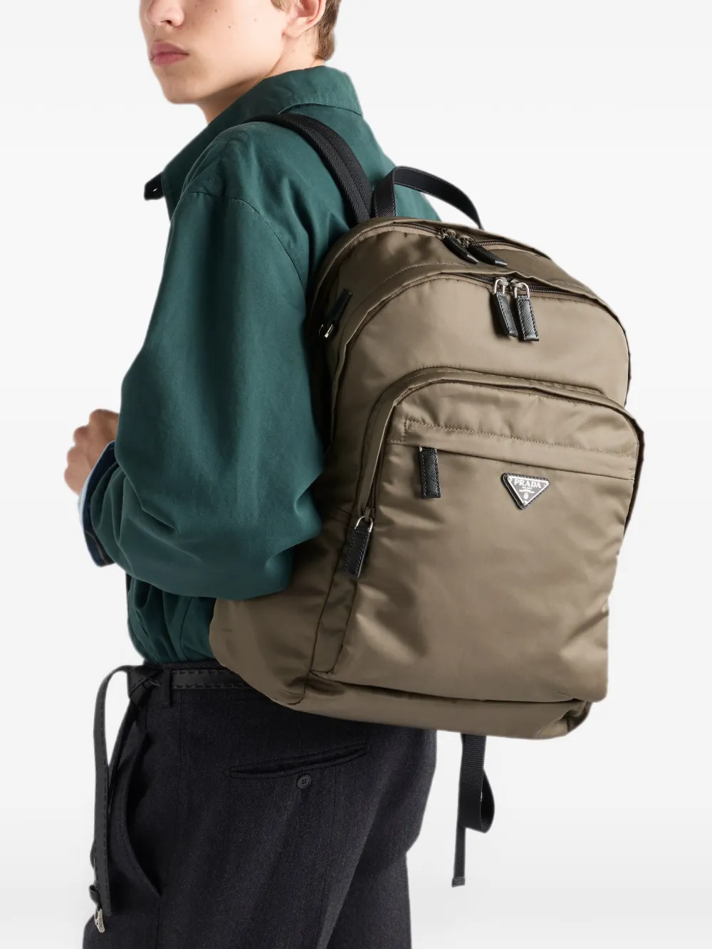 Prada Re-Nylon en Saffiano leren rugzak Grijs