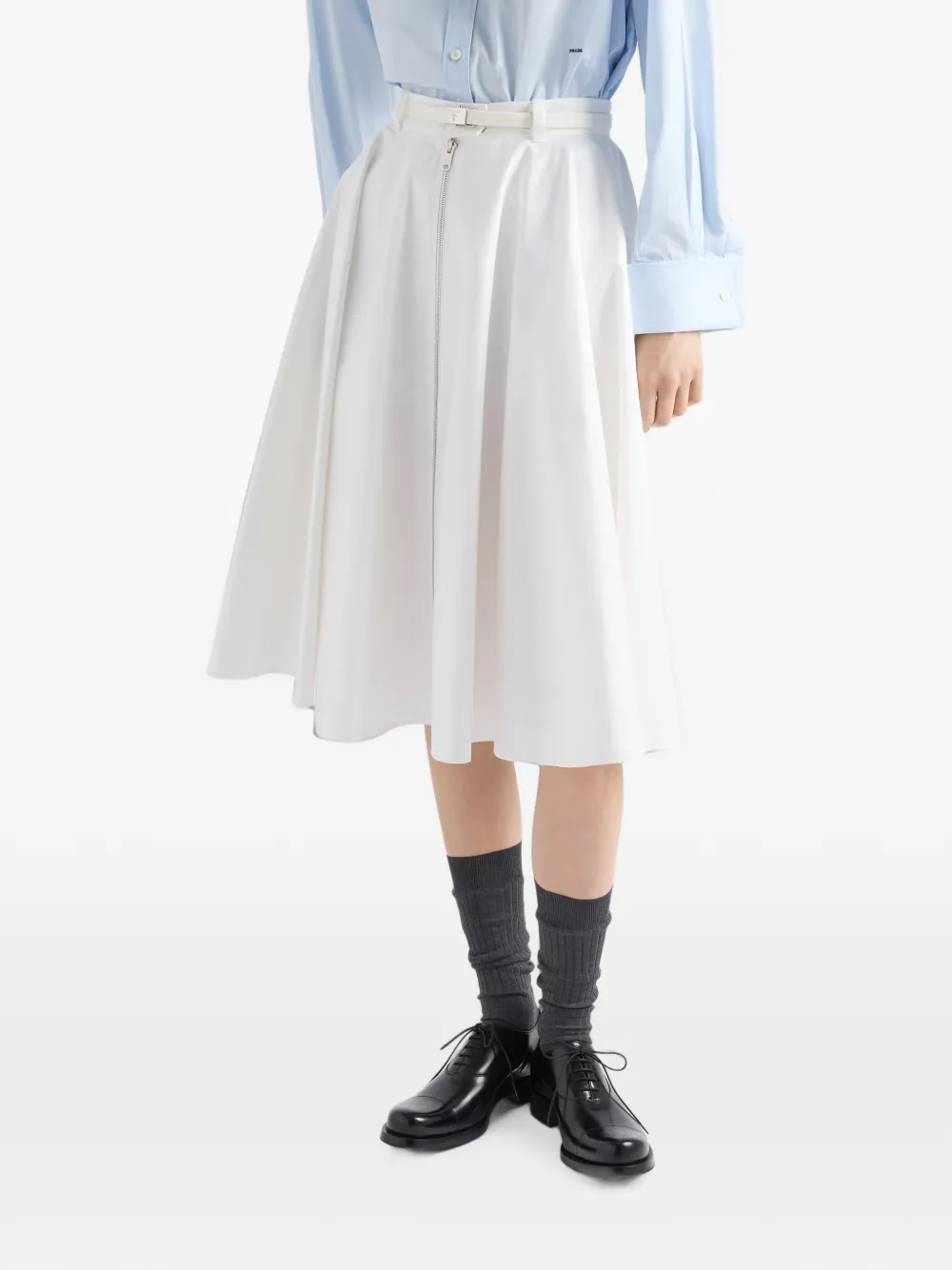 Prada Midi-rok met ceintuur en rits Wit