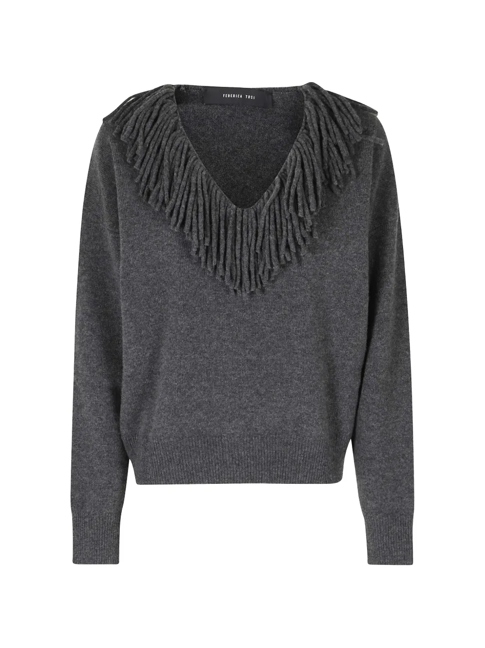 Federica Tosi fringe-trim V-neck sweater - Grau