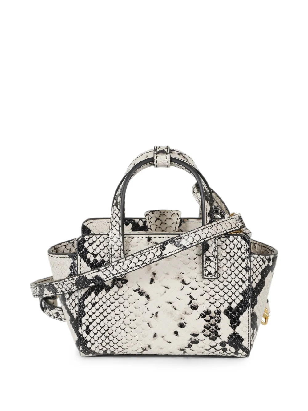 Hidesins Python-print Flap Xs Double Handle Leather Handbag In Neutral