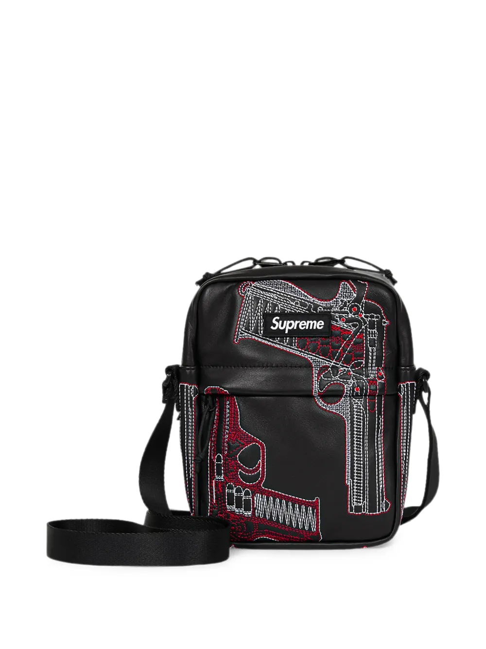 Supreme Leren messengertas met borduurwerk Zwart