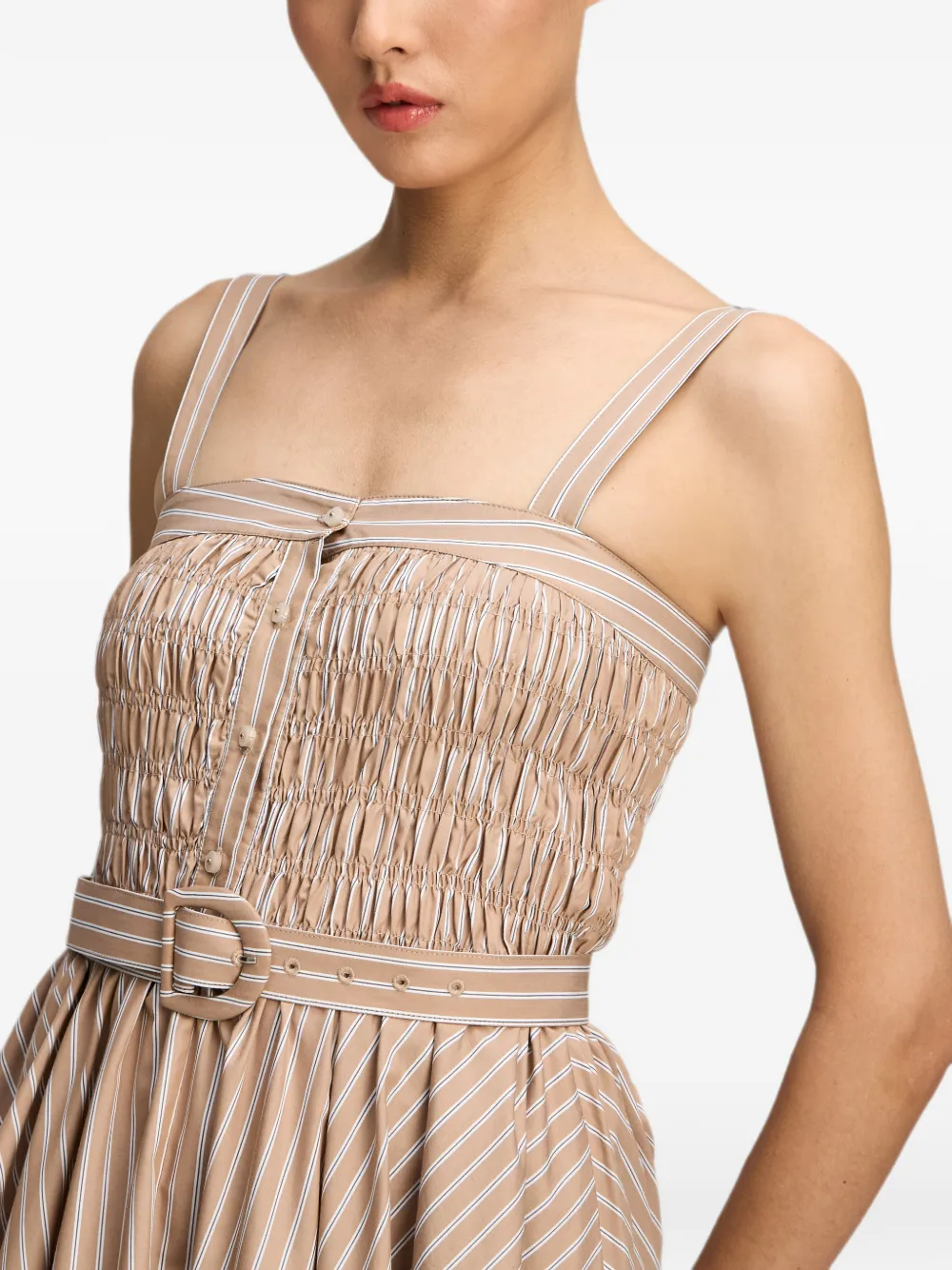 Cinq A Sept Zoie gestreepte midi-jurk Beige