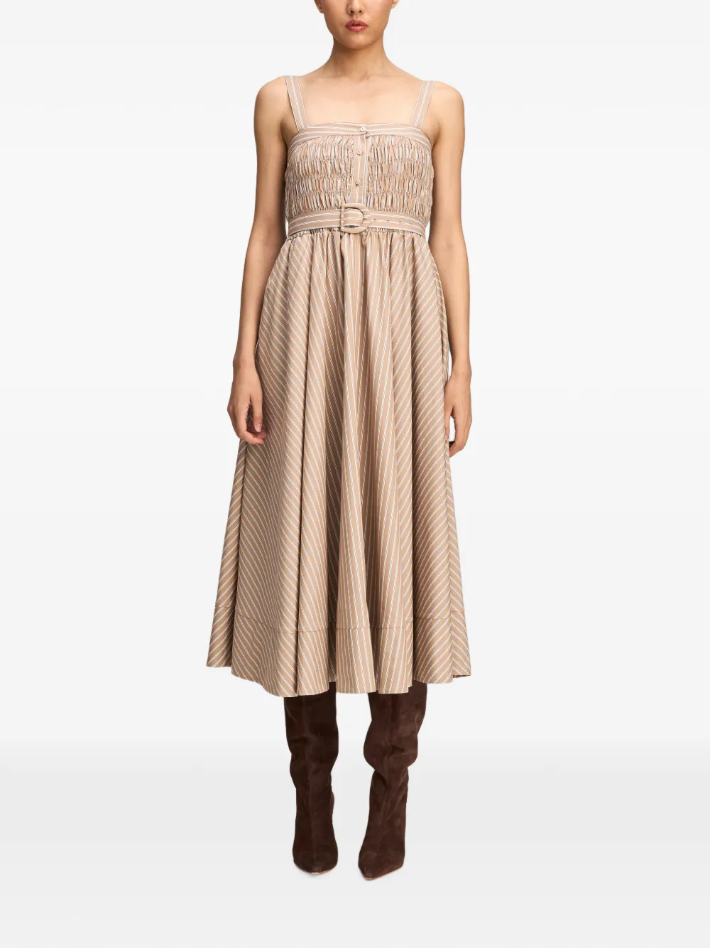 Cinq A Sept Zoie gestreepte midi-jurk Beige