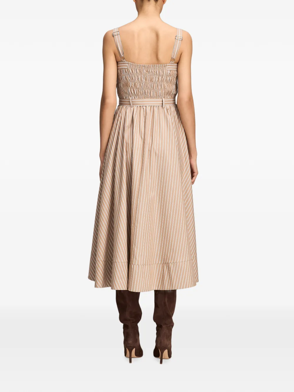 Cinq A Sept Zoie gestreepte midi-jurk Beige