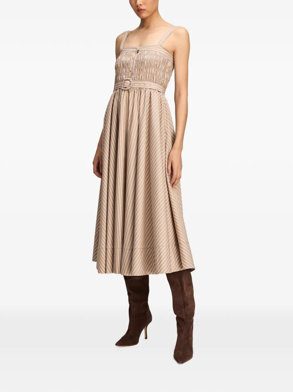 Cinq A Sept Zoie gestreepte midi-jurk Beige