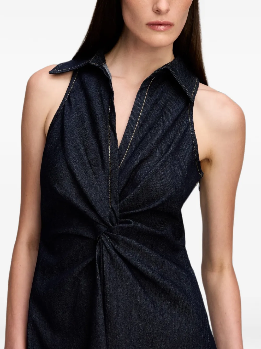 Cinq A Sept Sherri denim midi-jurk met gedraaid detail Blauw