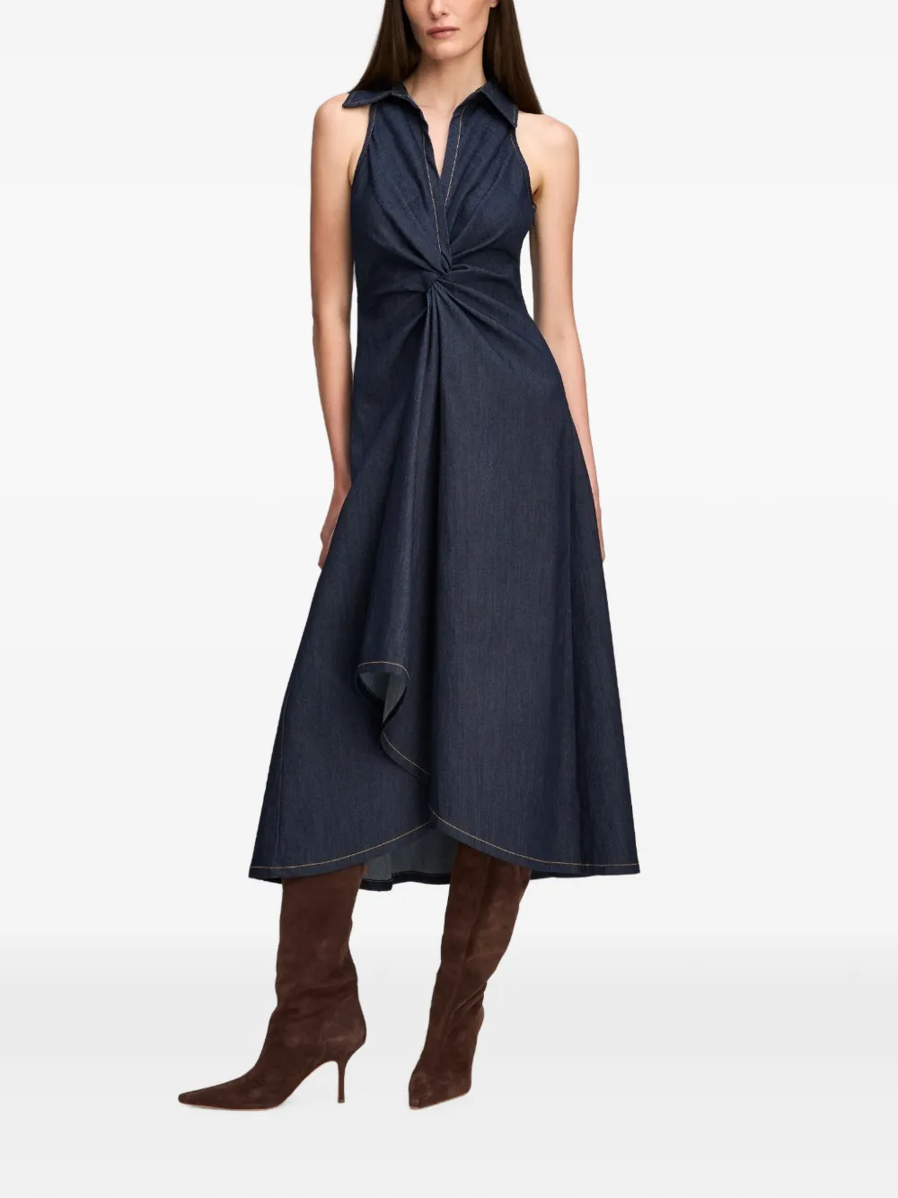 Cinq A Sept Sherri denim midi-jurk met gedraaid detail Blauw