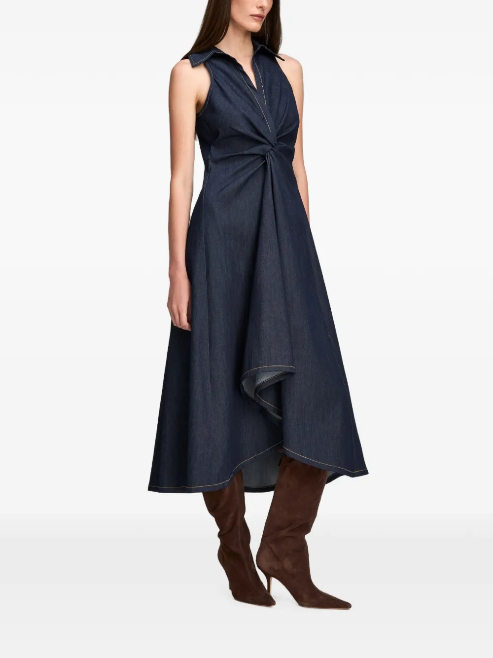 Cinq A Sept Sherri denim midi-jurk met gedraaid detail Blauw