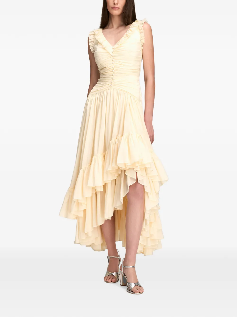 Cinq A Sept Rosalba asymmetrische jurk met ruches Beige