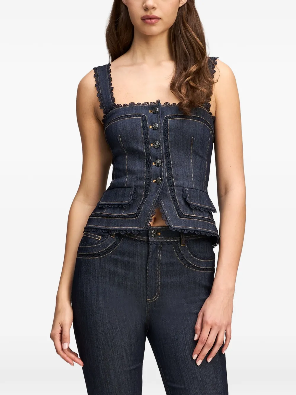 Cinq A Sept Myra guipure lace top Blauw