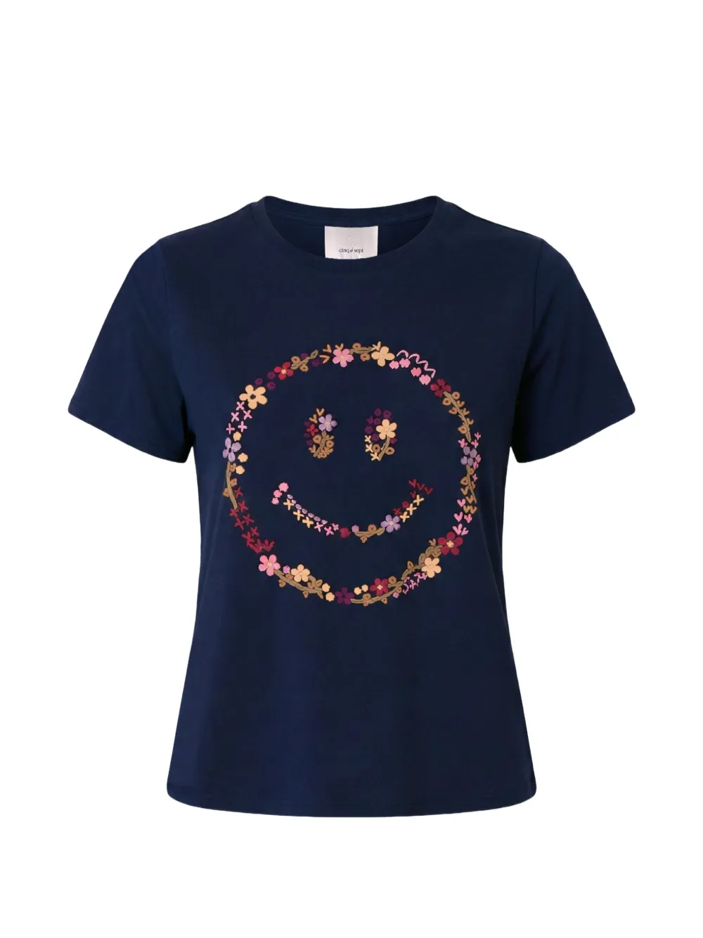 Cinq A Sept Shrunken T-Shirt mit Wildblumenstickerei - Blau