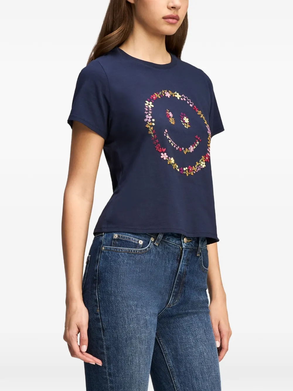 Cinq A Sept wildflower-embroidery shrunken T-shirt Blauw