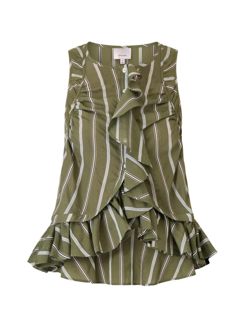 Cinq A Sept Azura ruffled striped top - Verde