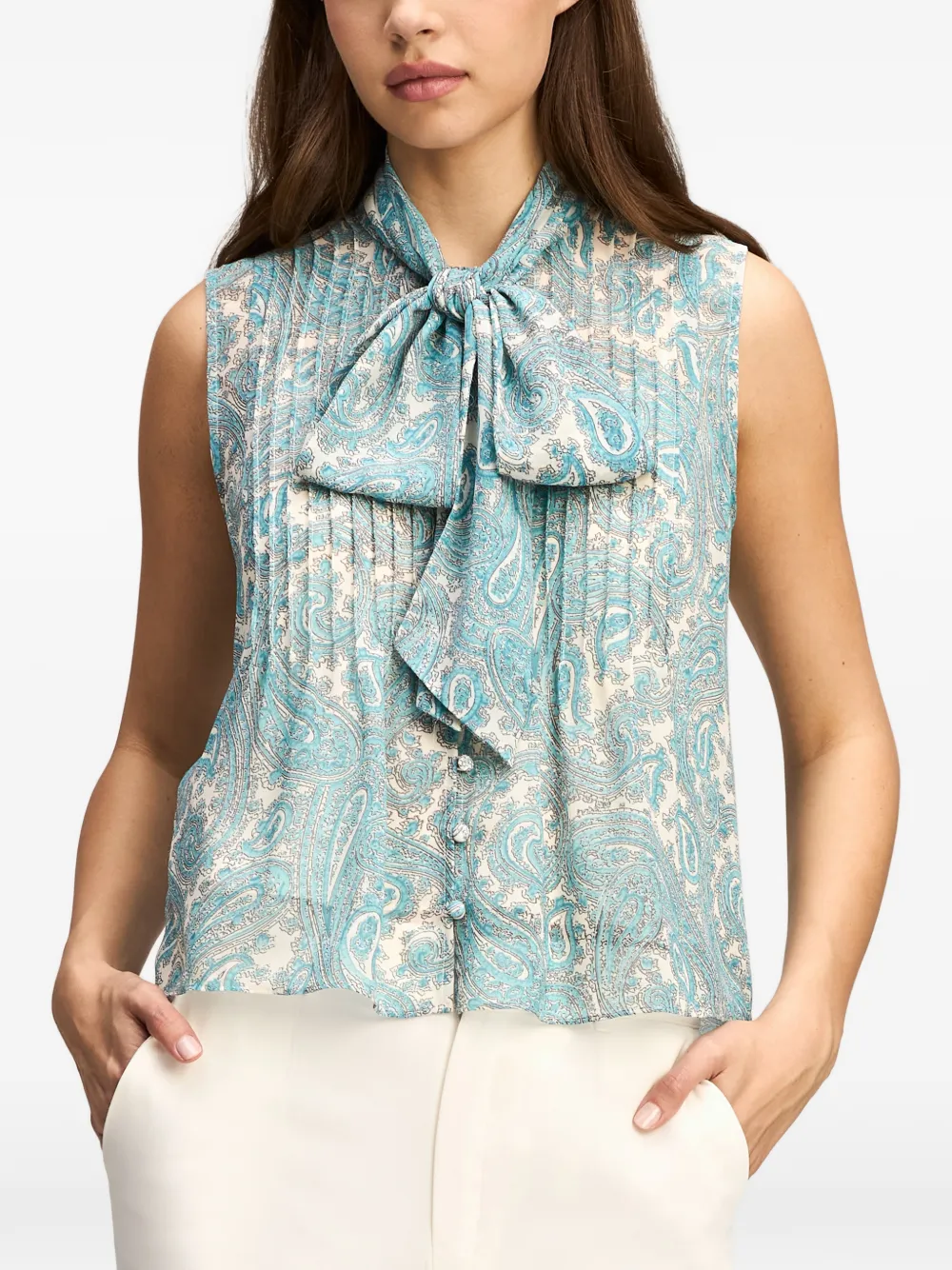 Cinq A Sept Hendrix top met paisley-print en strik Blauw