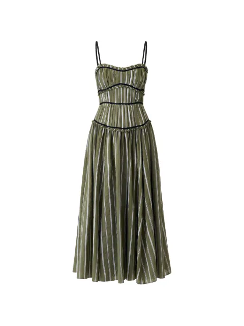 Cinq A Sept vestido midi Celia a rayas con volantes