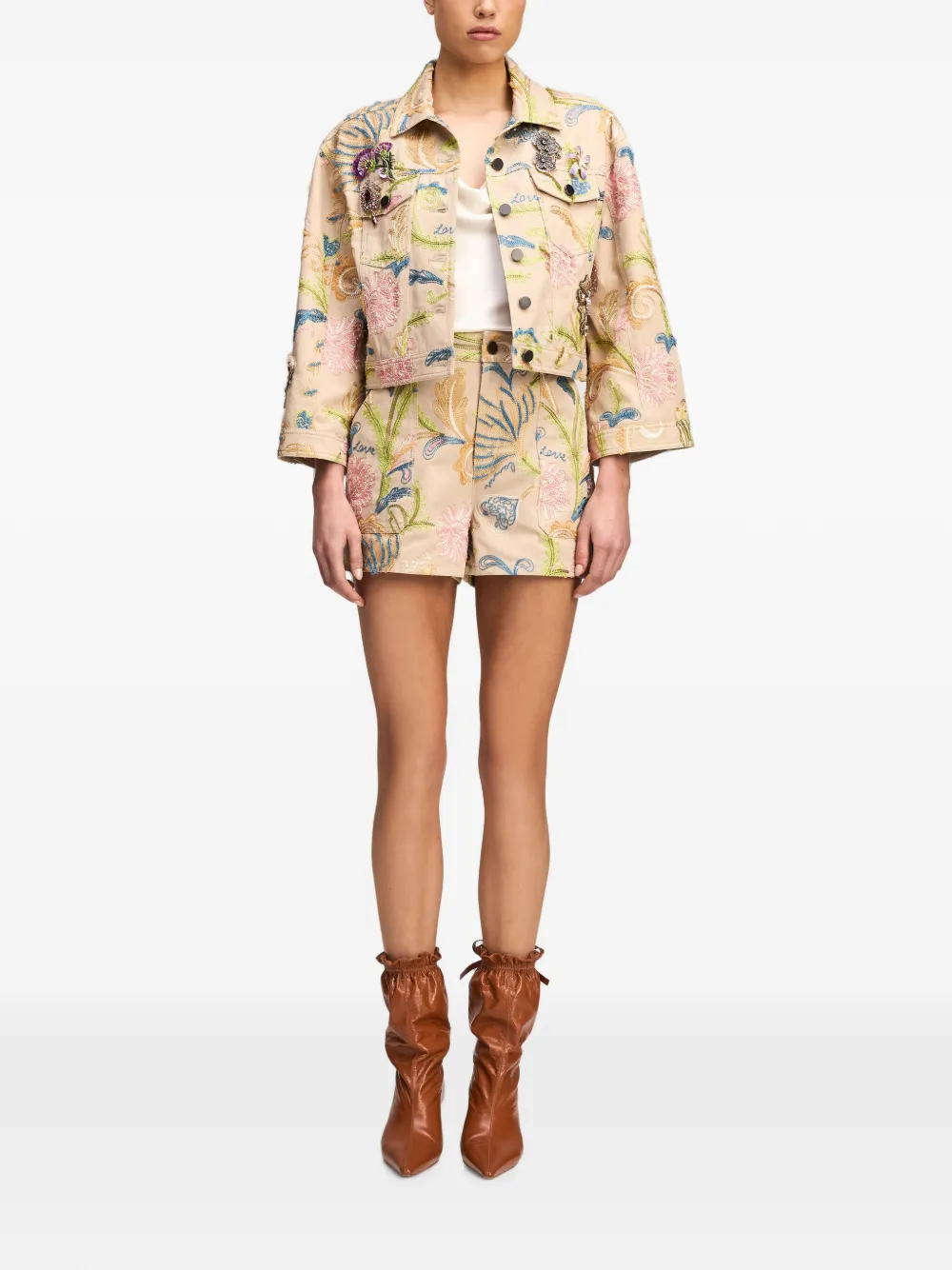 Cinq A Sept Addie mini-shorts met borduurwerk Beige