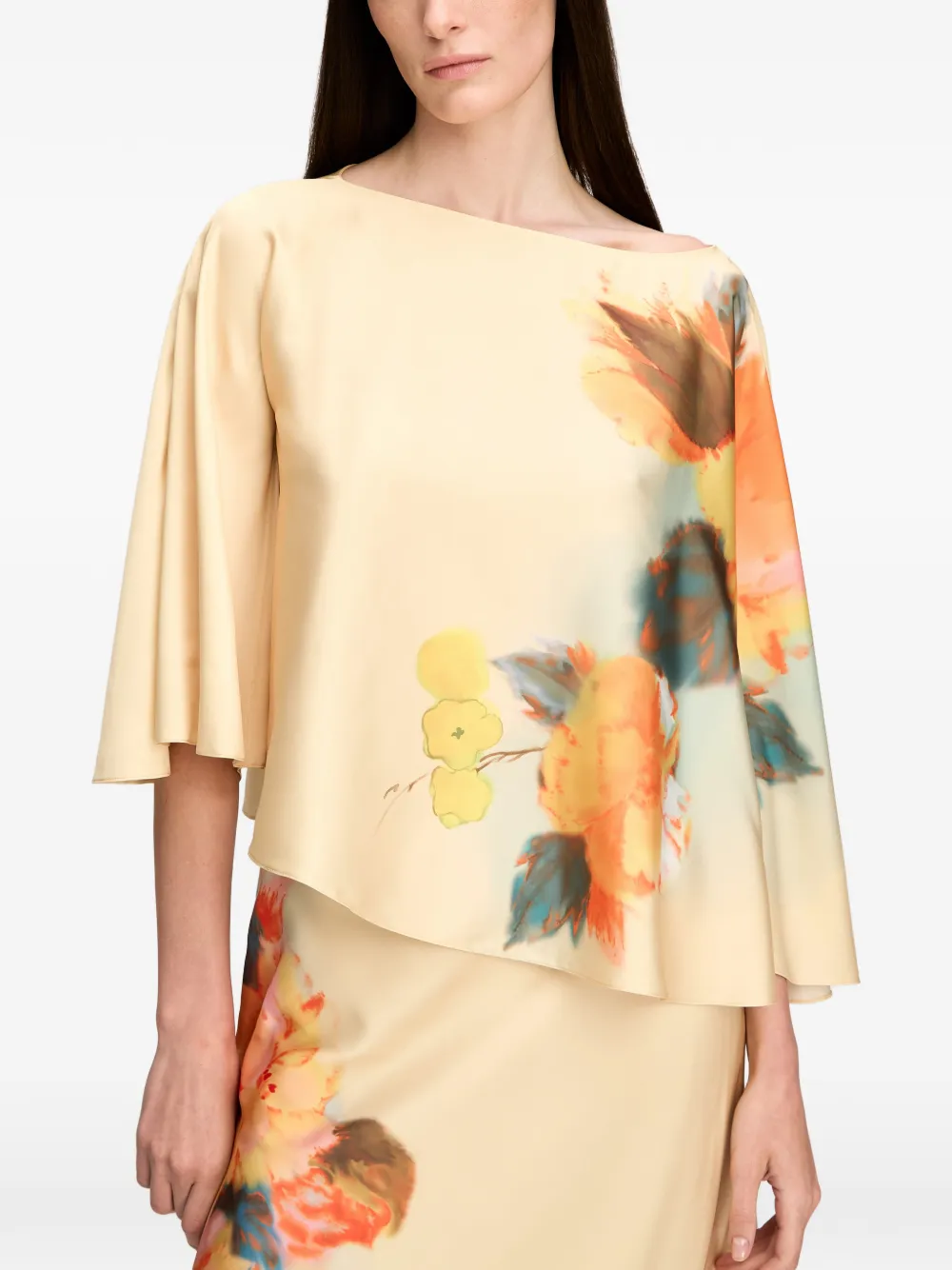 Cinq A Sept Carole top met asymmetrische zoom en bloemen-print Beige