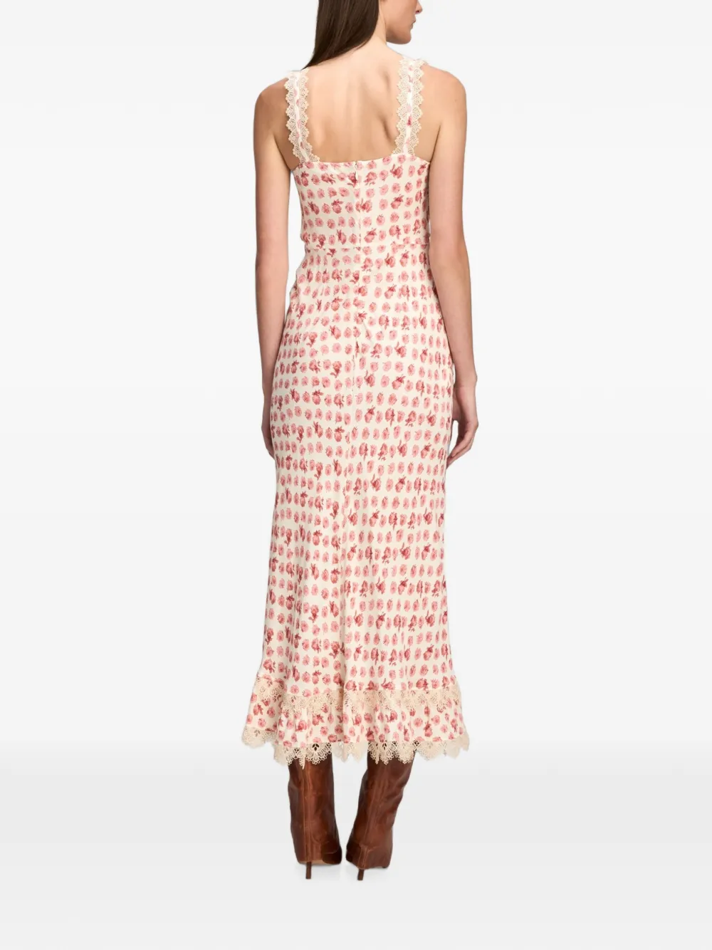 Cinq A Sept Stevie maxi-jurk met kanten afwerking en ruches Beige
