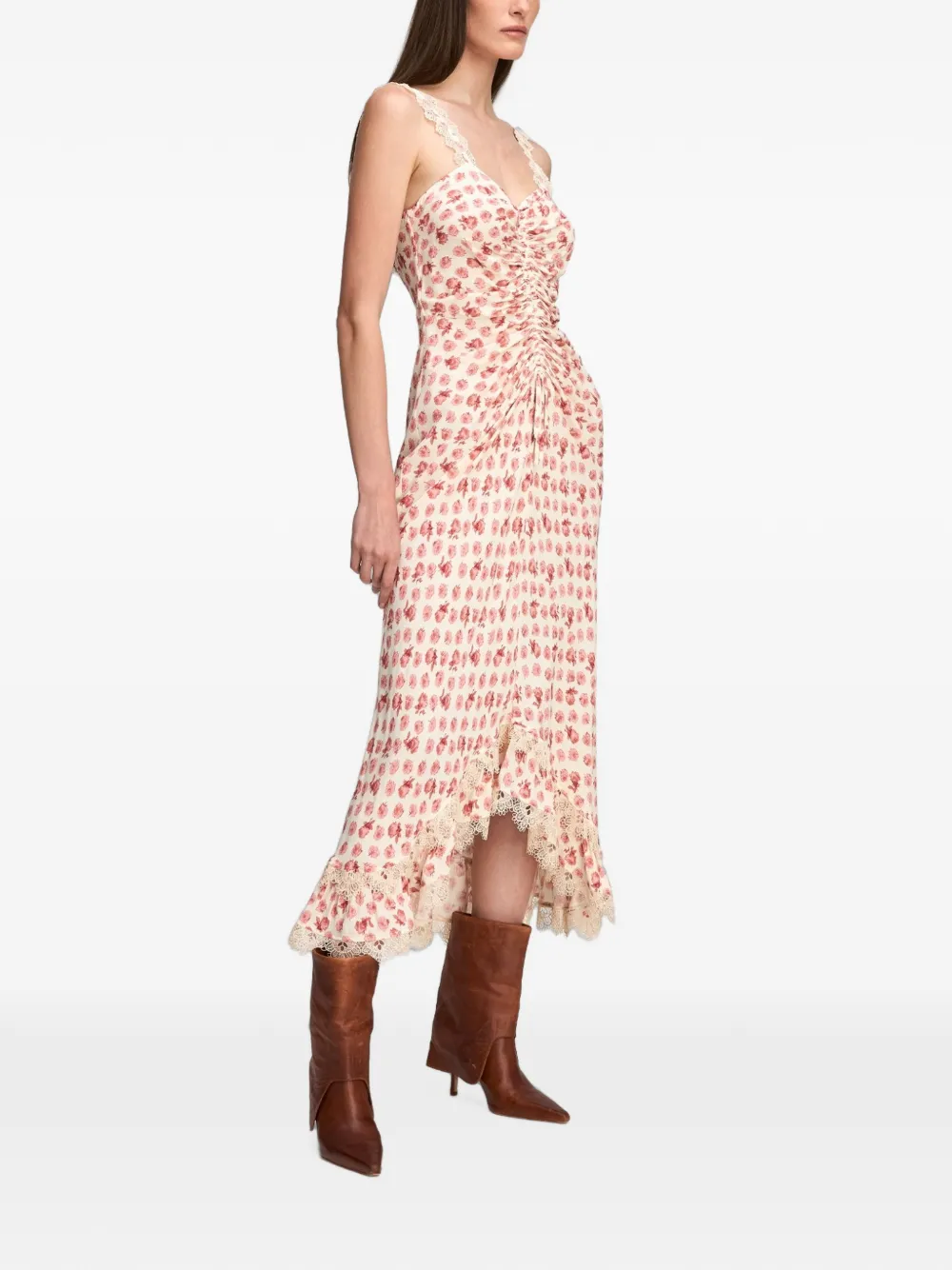 Cinq A Sept Stevie maxi-jurk met kanten afwerking en ruches Beige