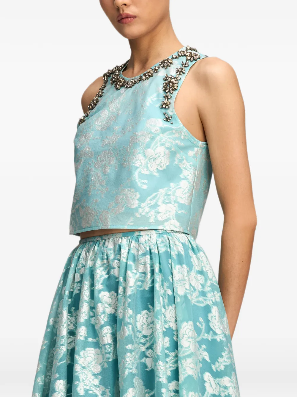 Cinq A Sept Barbara top verfraaid met kristallen en jacquard Blauw