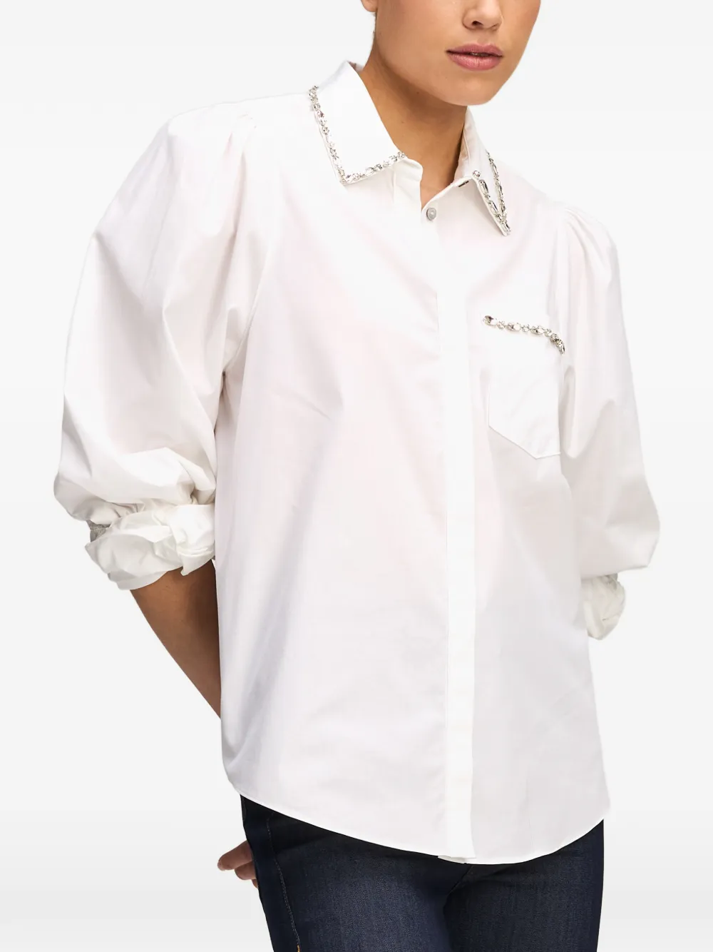 Cinq A Sept Kaitlin blouse met pofmouwen en verfraaid met kristallen Wit