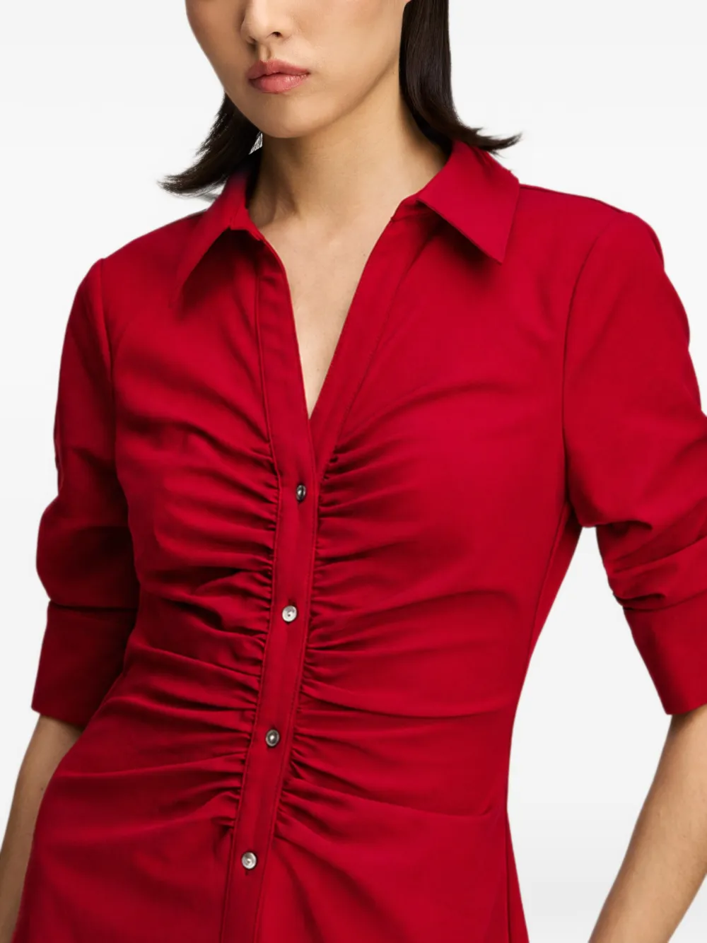 Cinq A Sept Elina button-up mini-jurk met ruches Rood