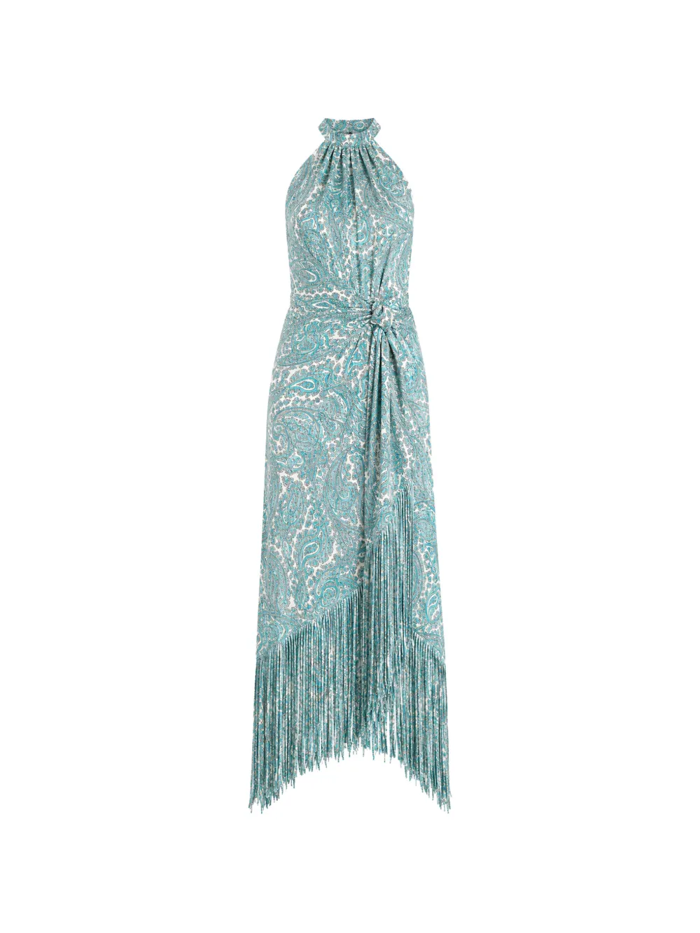 Cinq A Sept Teresa paisley fringe-trim midi dress Blauw