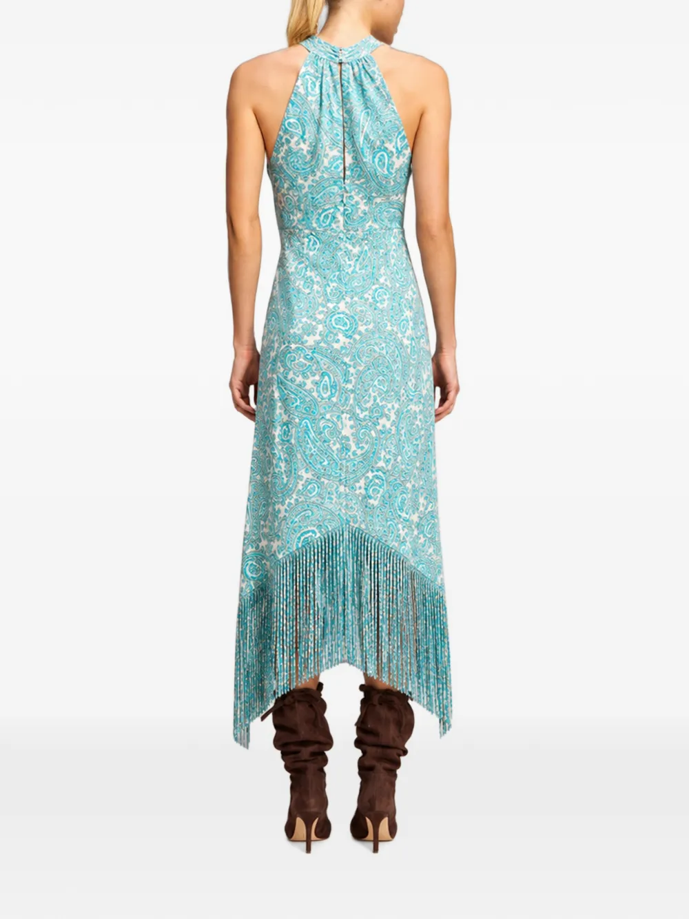 Cinq A Sept Teresa paisley fringe-trim midi dress Blauw
