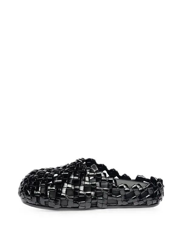A.W.A.K.E. Mode Woven Leather Mules in Black
