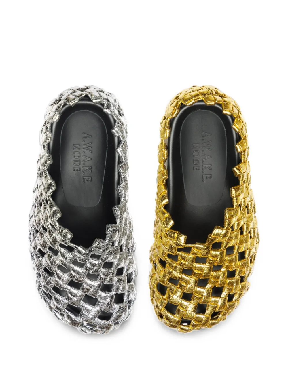 A.W.A.K.E. Mode woven leather mules Zilver