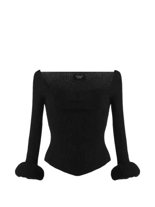 A.W.A.K.E. Mode Ribbed Doughnut-sleeve Top in Black