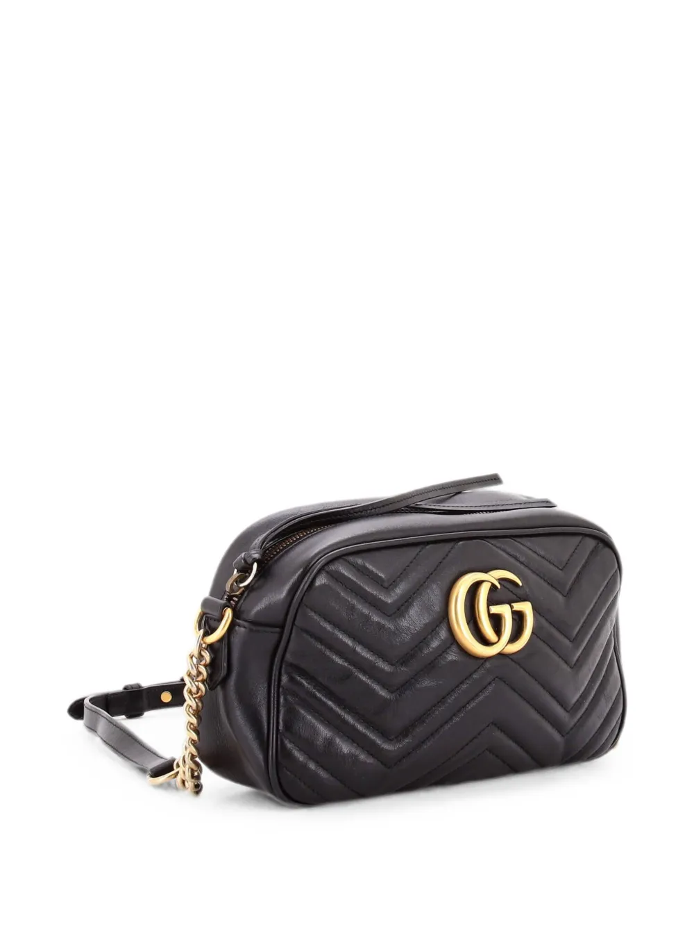 Pre-owned Gucci Gg Marmont Shoulder Bag Matelasse Leather Small Crossbody Bag In Black
