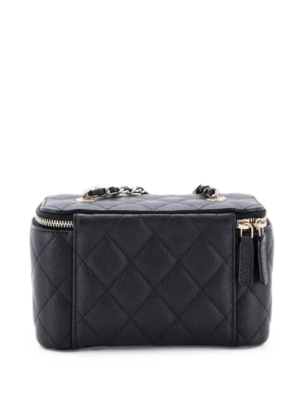 Pre-owned Chanel Classic Vanity Case With Chain Quilted Caviar Small Crossbody Bag In Black